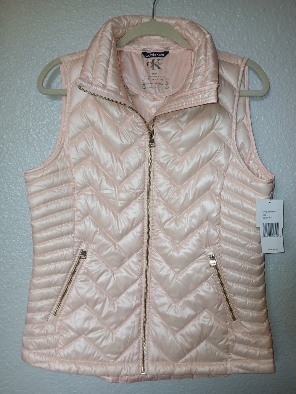 Calvin Klein Blush Quilted Chevron Puffer Vest